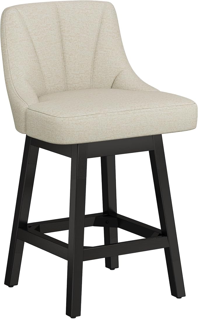 Bar Stool with Backs 1 Pcs, 26" Counter Height Bar Stools, Modern PU Leather Extra Upholstered Swivel Barstools with Square Solid Wood Legs for Kitchen Island