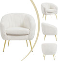 Modern Ivory Boucle Accent Chair with Gold Metal Legs and Removable Seat Cushion for Living Room, Bedroom, Office, Guest Room, or Small Space