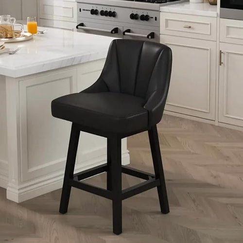 Bar Stool with Backs 1 Pcs, 26" Counter Height Bar Stools, Modern PU Leather Extra Upholstered Swivel Barstools with Square Solid Wood Legs for Kitchen Island