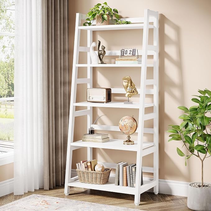 5-Tier Bookshelf Industrial Bookcase, 5 Shelf Ladder Shelf Book Storage Shelf Organizer for Living Room, Home Office