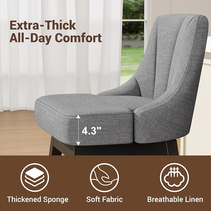Bar Stool with Backs 1 Pcs, 26" Counter Height Bar Stools, Modern PU Leather Extra Upholstered Swivel Barstools with Square Solid Wood Legs for Kitchen Island
