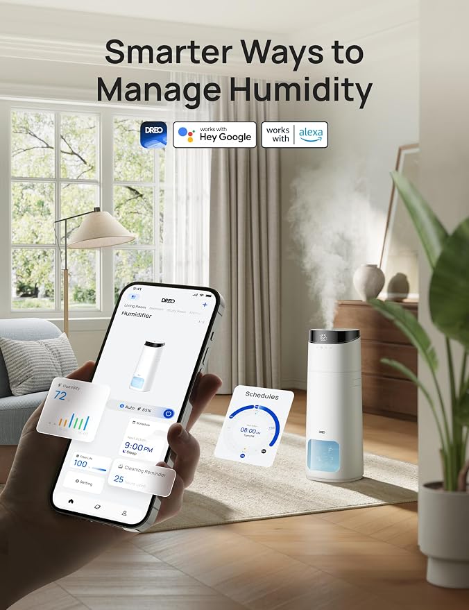 16L Smart Humidifier Large Room 1000 ft², 130H Runtime, 30dB, Top Fill | Auto Mode, Remote/Touch/Voice & APP Control, Clean Tank Technology, RGB Light, Cool Mist Humidifiers 755S for Bedroom