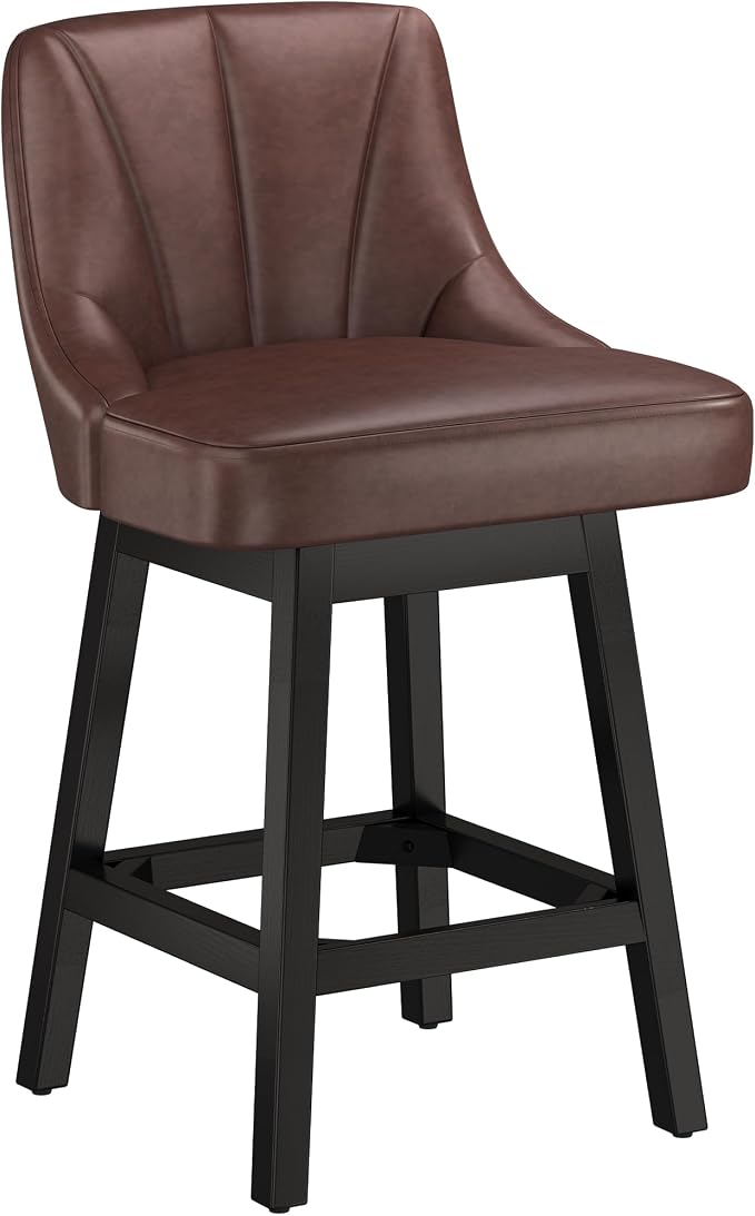 Bar Stool with Backs 1 Pcs, 26" Counter Height Bar Stools, Modern PU Leather Extra Upholstered Swivel Barstools with Square Solid Wood Legs for Kitchen Island