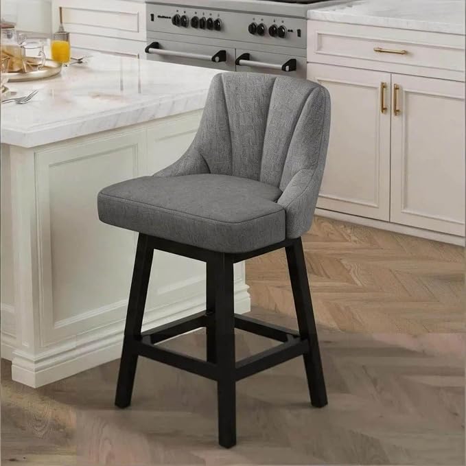 Bar Stool with Backs 1 Pcs, 26" Counter Height Bar Stools, Modern PU Leather Extra Upholstered Swivel Barstools with Square Solid Wood Legs for Kitchen Island