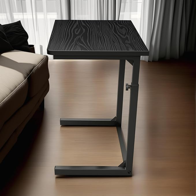 Height Adjustable C-Shaped Sofa Side Table, Laptop Table for Couch & Bed, Rustic Brown