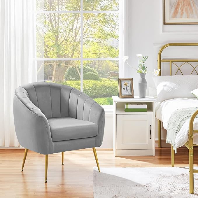 Modern Ivory Boucle Accent Chair with Gold Metal Legs and Removable Seat Cushion for Living Room, Bedroom, Office, Guest Room, or Small Space