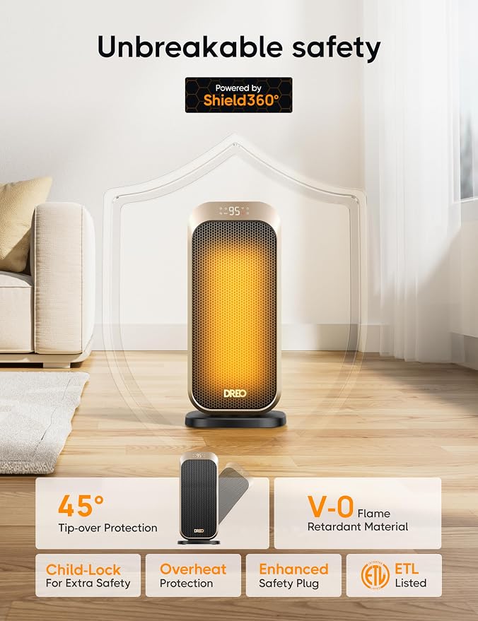 Quiet Space Heater, 1500W Portable Heaters for Indoor Use with Remote, 70° Oscillation, Fast and Safety Electric PTC Ceramic for Desk Office Bedroom, 12H Timer