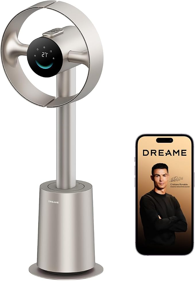 Bladeless Tower Fan for Bedroom, Smart Standing Fan with 270° Spatial Airflow for Whole-Room Circulation, 59ft/s High Velocity, 10 Speeds 3 Modes, Temperature-Adaptive Airflow