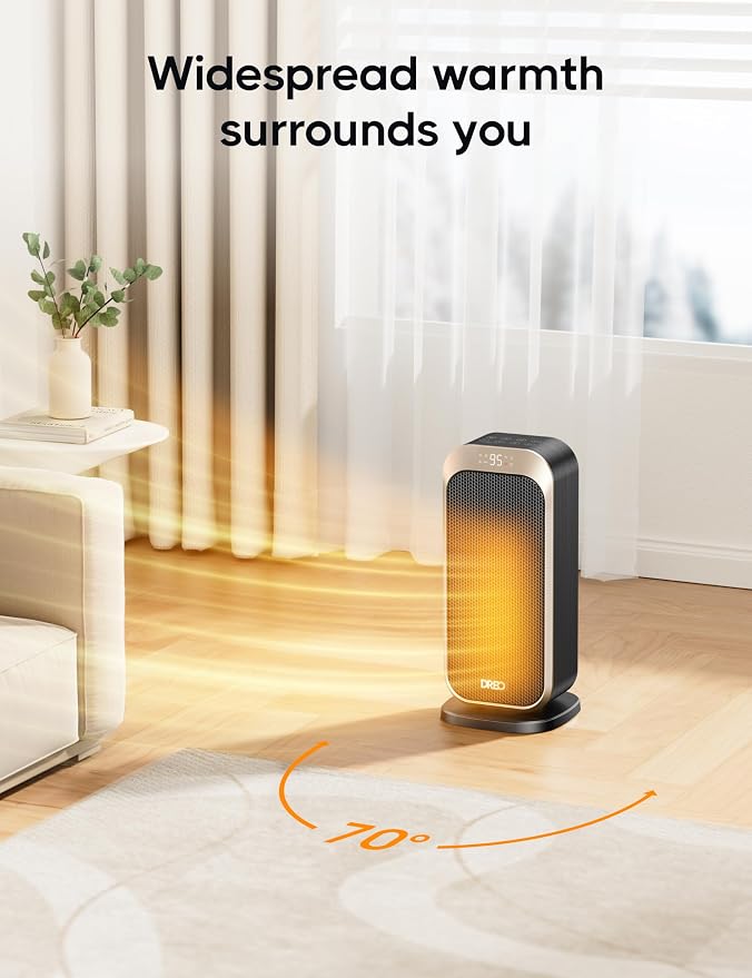 Quiet Space Heater, 1500W Portable Heaters for Indoor Use with Remote, 70° Oscillation, Fast and Safety Electric PTC Ceramic for Desk Office Bedroom, 12H Timer