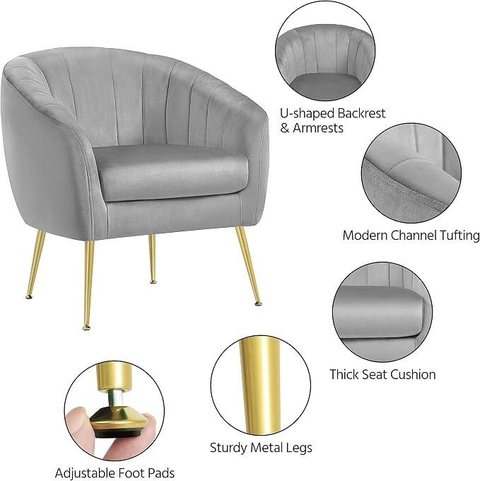 Modern Ivory Boucle Accent Chair with Gold Metal Legs and Removable Seat Cushion for Living Room, Bedroom, Office, Guest Room, or Small Space