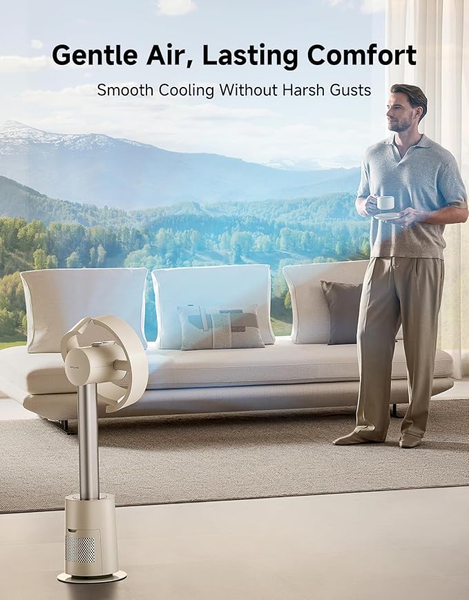Bladeless Tower Fan for Bedroom, Smart Standing Fan with 270° Spatial Airflow for Whole-Room Circulation, 59ft/s High Velocity, 10 Speeds 3 Modes, Temperature-Adaptive Airflow