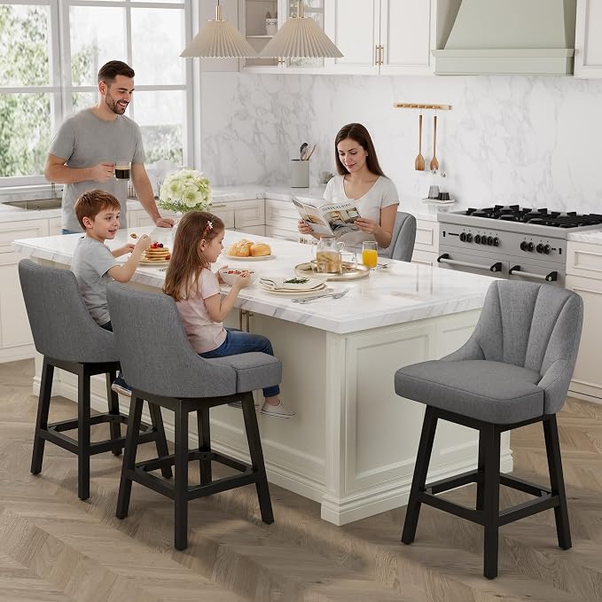 Bar Stool with Backs 1 Pcs, 26" Counter Height Bar Stools, Modern PU Leather Extra Upholstered Swivel Barstools with Square Solid Wood Legs for Kitchen Island