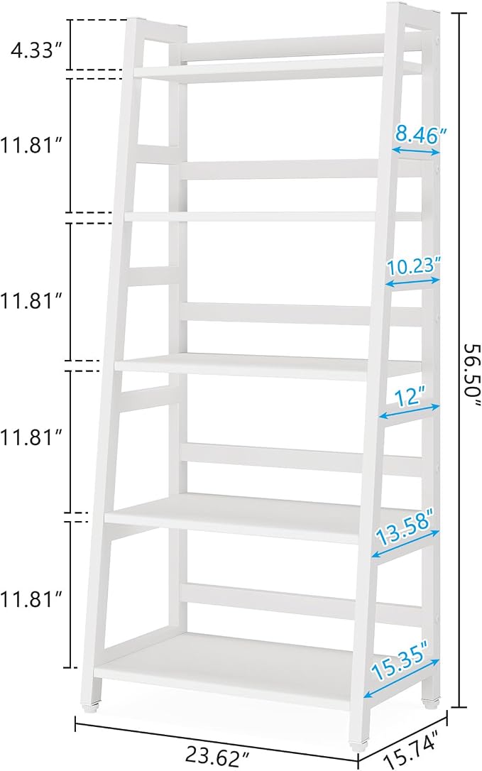 5-Tier Bookshelf Industrial Bookcase, 5 Shelf Ladder Shelf Book Storage Shelf Organizer for Living Room, Home Office