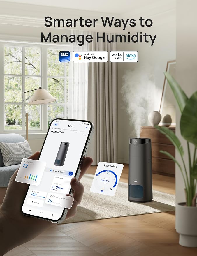 16L Smart Humidifier Large Room 1000 ft², 130H Runtime, 30dB, Top Fill | Auto Mode, Remote/Touch/Voice & APP Control, Clean Tank Technology, RGB Light, Cool Mist Humidifiers 755S for Bedroom