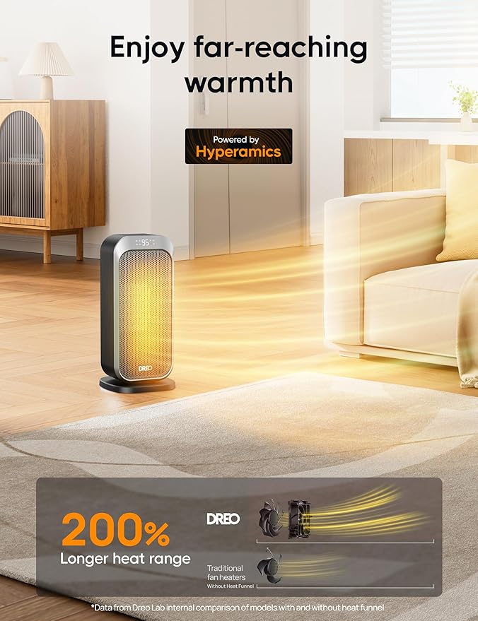 Quiet Space Heater, 1500W Portable Heaters for Indoor Use with Remote, 70° Oscillation, Fast and Safety Electric PTC Ceramic for Desk Office Bedroom, 12H Timer