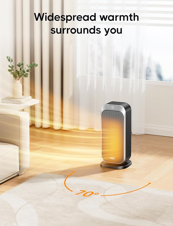 Quiet Space Heater, 1500W Portable Heaters for Indoor Use with Remote, 70° Oscillation, Fast and Safety Electric PTC Ceramic for Desk Office Bedroom, 12H Timer